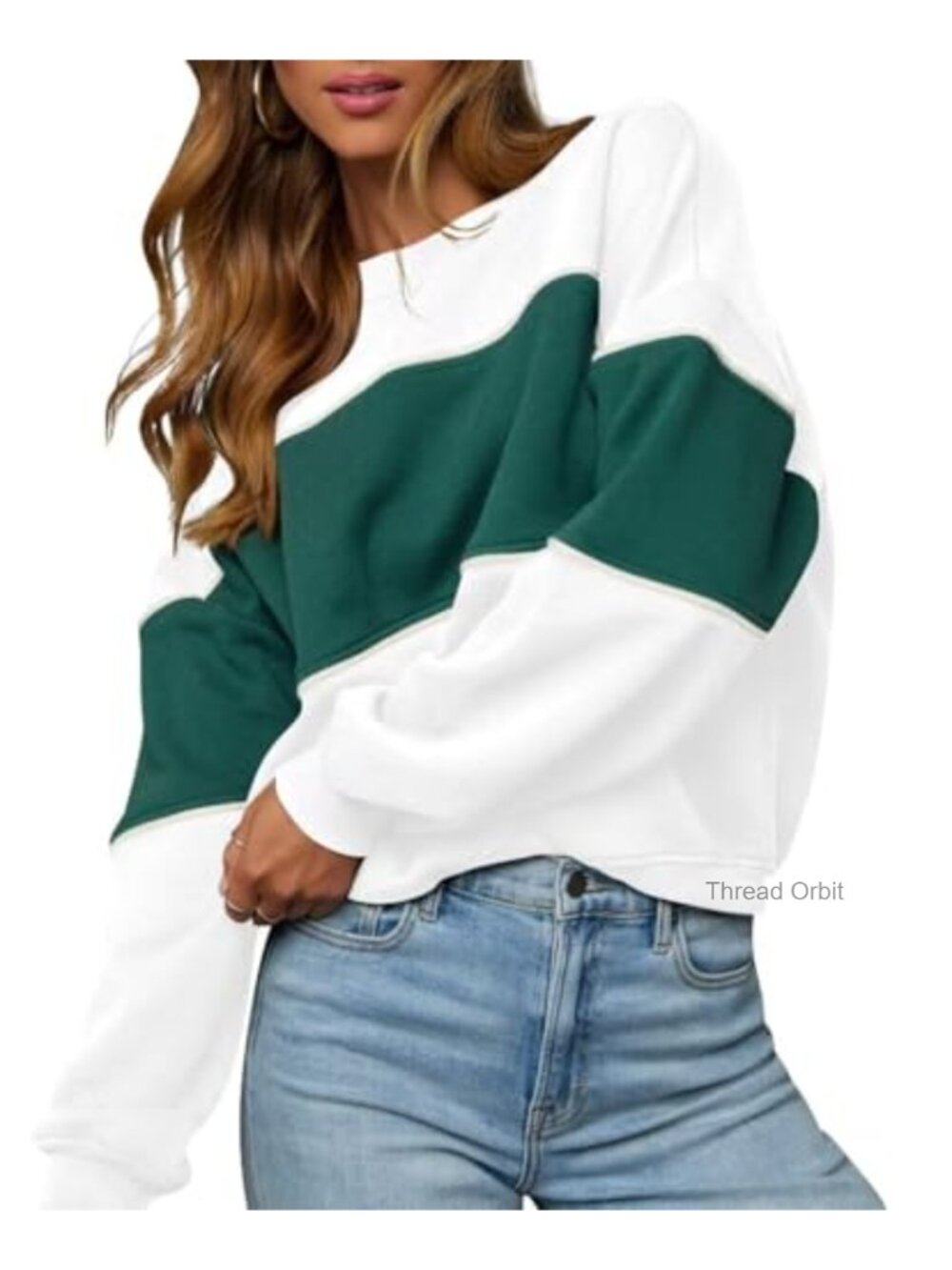 Womens Long Sleeve Crewneck Color Block Oversized Sweatshirt